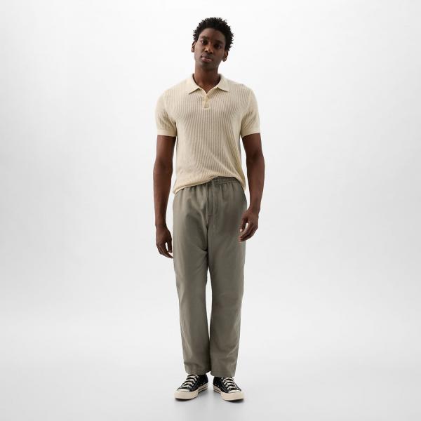 Kalhoty GAP Linen Pull On Pants Army Jacket Green S