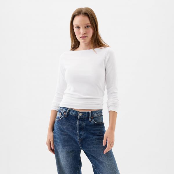 Top GAP Longsleeve Bateau Neck Modal Top Fresh White XL