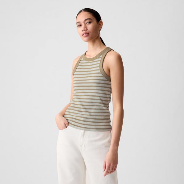 Tílko GAP Modal Rib Halter Khaki Stripe L