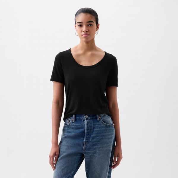 Tričko GAP Shortsleeve Linen Blend Scoop Tee Black XS