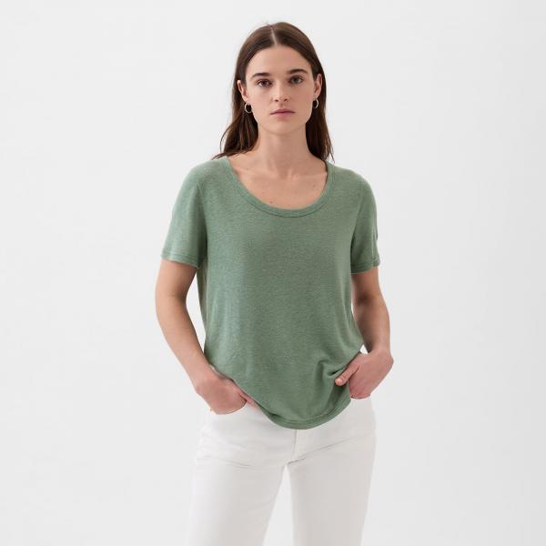 Tričko GAP Shortsleeve Linen Blend Scoop Tee Laurel Wreath Green 17-6 XS