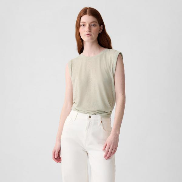 Top GAP Sleeveless Linen Blend Shell Top Regular Grey S