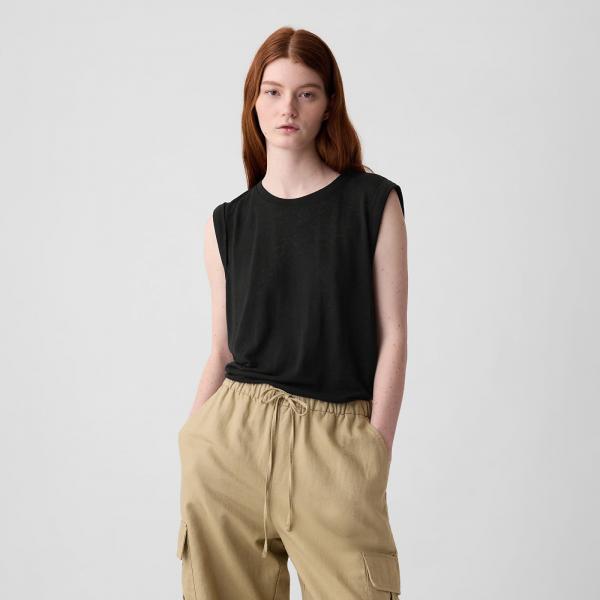 Top GAP Sleeveless Linen Blend Shell Top Black XS
