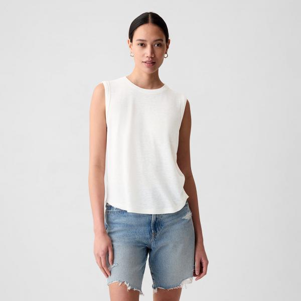 Top GAP Sleeveless Linen Blend Shell Top Optic White XXS