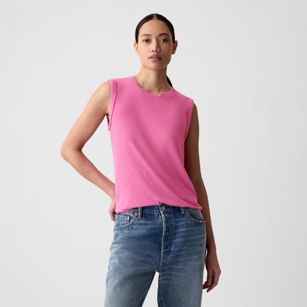 Top GAP Sleeveless Linen Blend Shell Top Standout Pink XXS