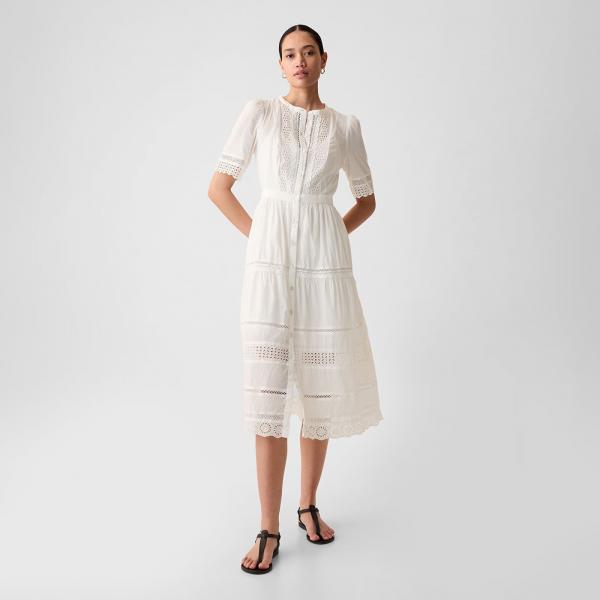 Šaty GAP Shortsleeve Midi Dress New Off White XXS