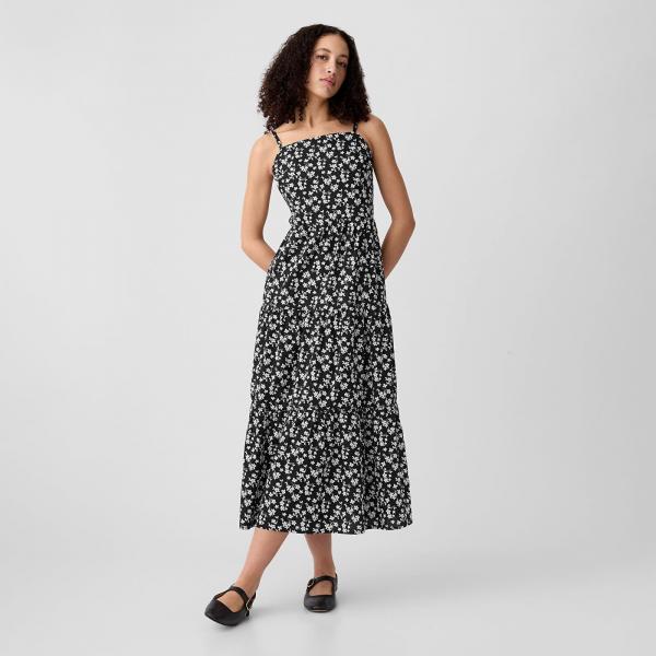 Šaty GAP Tiered Maxi Dress Black Floral XS