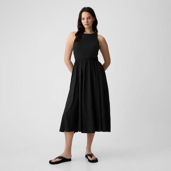 GAP Ribbed Crinkle Dress Black