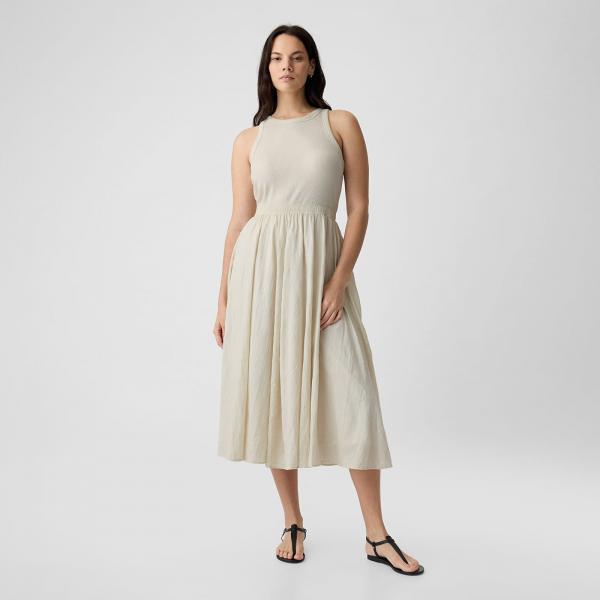 Šaty GAP Ribbed Crinkle Dress Chino L