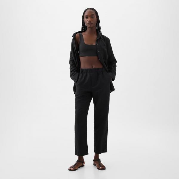 Kalhoty GAP Linen Half E Waist Pull On Pants Black S