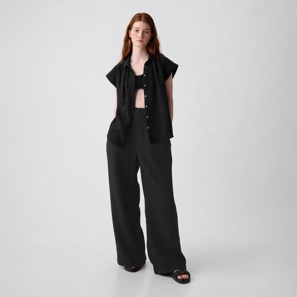Kalhoty GAP Gauze Wide Leg Pants Black S