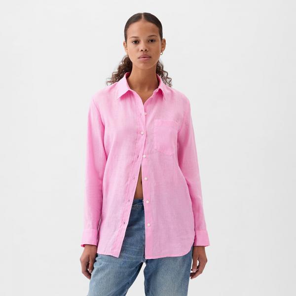 Košile GAP Linen Boyfriend Shirt Sugar Pink XS