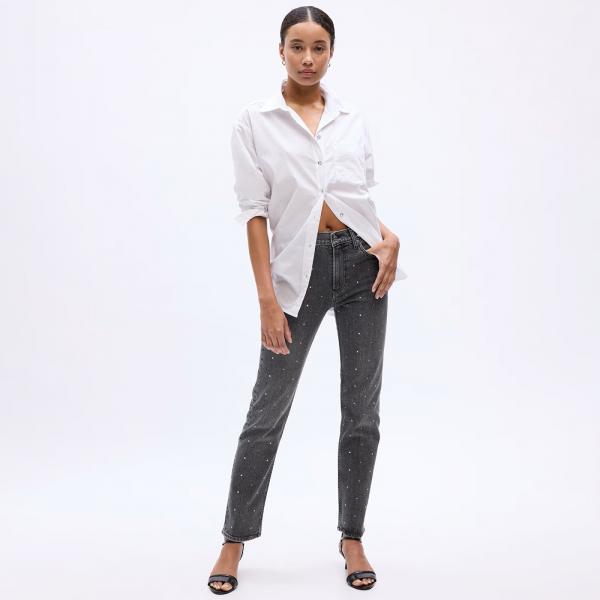 Kalhoty GAP Denim Pants Straight - High Rise Grey Wash W26