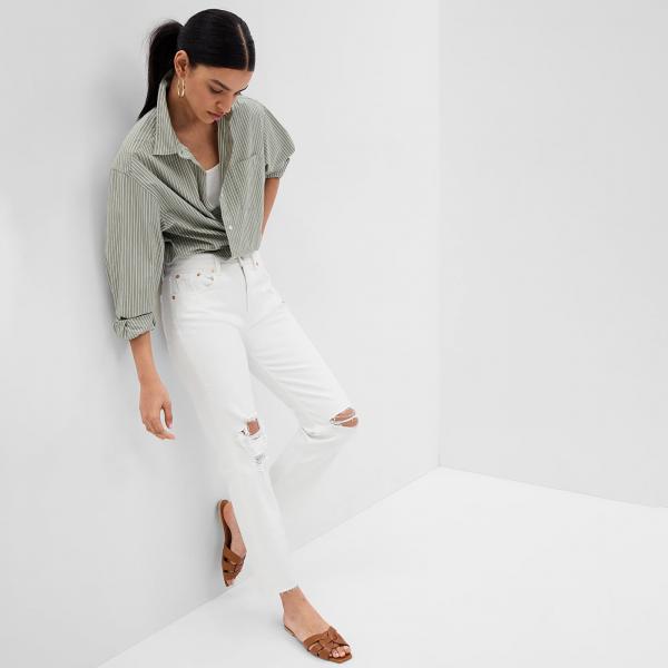 Kalhoty GAP Denim Pants Straight - High Rise White Destroy W30