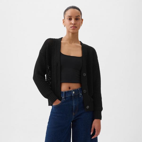 Svetr GAP Longsleeve Crochet Cardigan Black XXS