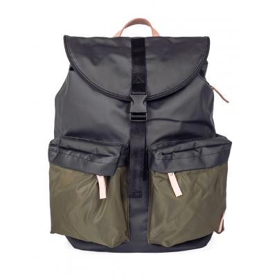 Batoh Enter Hiker Black Waterproof/Army Green Nylon Pockets/ Natural Leather