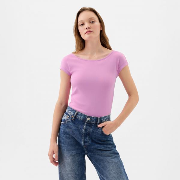 Top GAP Shortsleeve Bateau Neck Modal Top Sugar Pink XXS