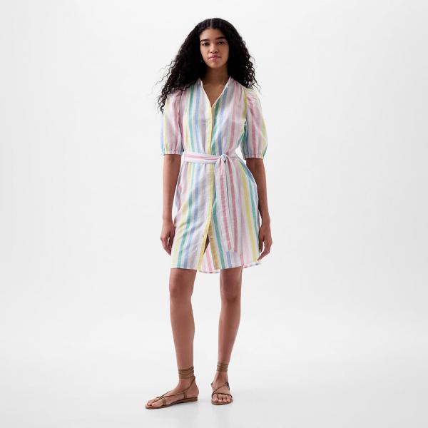 Šaty GAP Shortsleeve Puff Sleeve Linen Shirtdress Sp Mar Mlt Strp XS