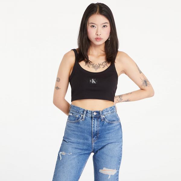 Calvin Klein Jeans Ribbed Cotton Bralette Top Black M