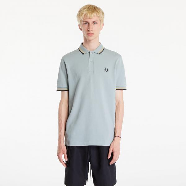 Tričko FRED PERRY The Twin Tipped Polo Short Sleeve Tee Silver Blue/ Dark Caramel/ Black XL