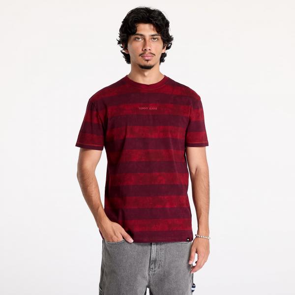 Tričko Tommy Jeans Regular Classic Overdyed Tee Deep Rouge/ Heritage Pink Stripe M