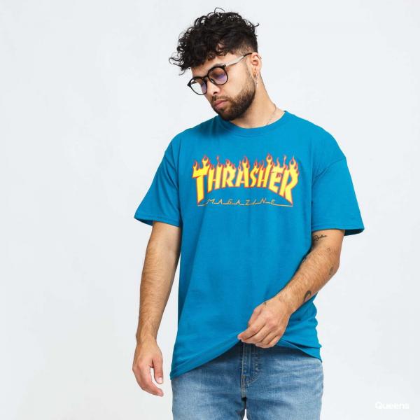 Tričko Thrasher Flame Logo Tee Dark Turquoise S