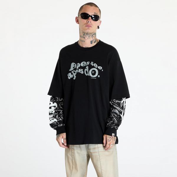 Tričko A BATHING APE Marbling Camo Multi Logo Layered Sleeves Ls Tee Black XL