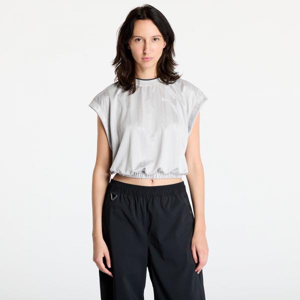 Top Nike Sportswear Collection Women's Dri-FIT Jacquard Short-Sleeve Jersey Top Light Iron Ore/ Light Iron Ore/ Armoury Navy/ White L