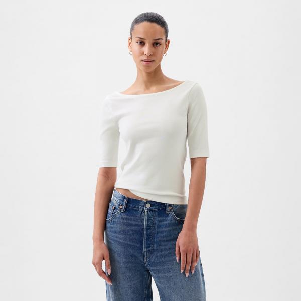 Top GAP Elbow Sleeve Modal Ballet Back Top New Off White XL
