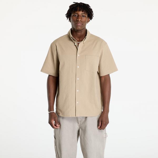 Košile Nike Life Men's Short-Sleeve Seersucker Button-Down Shirt Khaki/ Khaki M