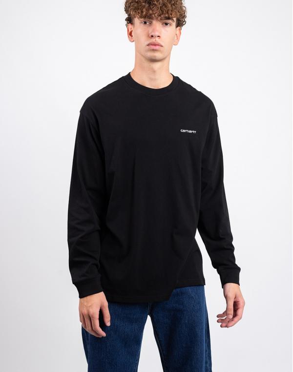 Tričko Carhartt WIP L/S Script Embroidery T-Shirt Black / White