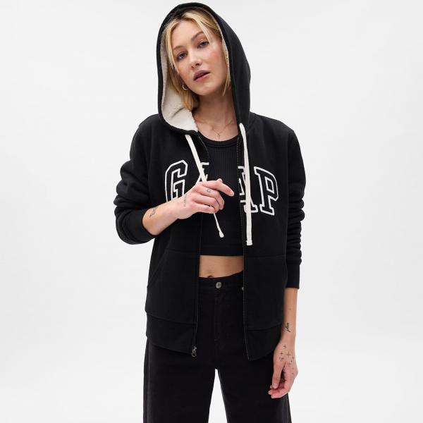Mikina GAP Logo Sherpa Fullzip Hoodie True Black XS