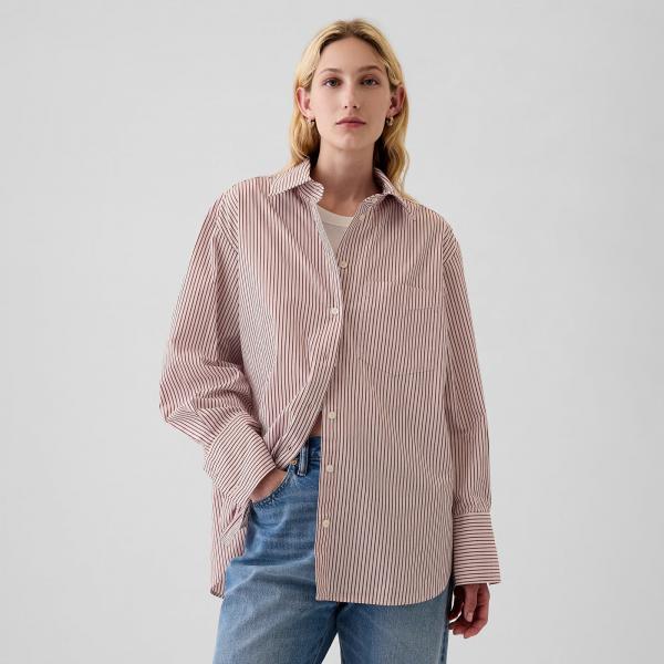 Košile GAP Cuff Big Shirt Red Pink Stripe S