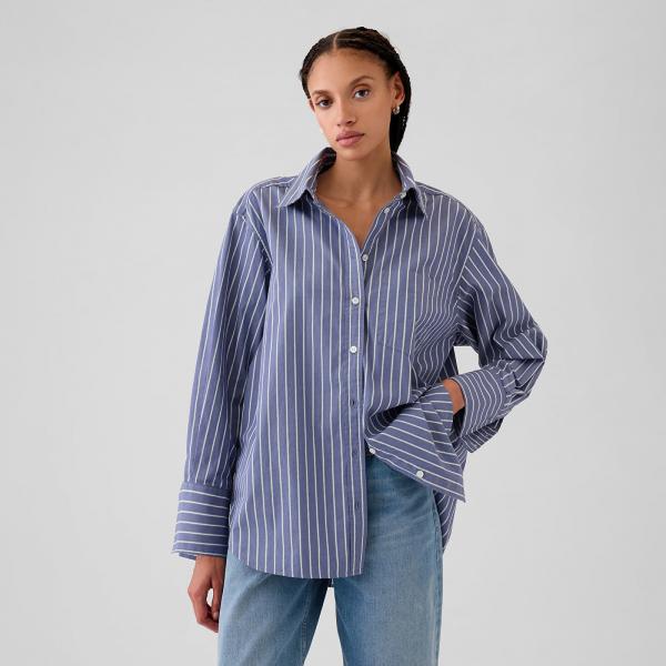Košile GAP Stripy Big Shirt Blue Green Stripe M