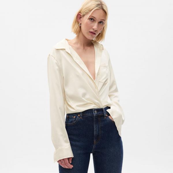 Košile GAP Satin Boyfriend Shirt Stone XS