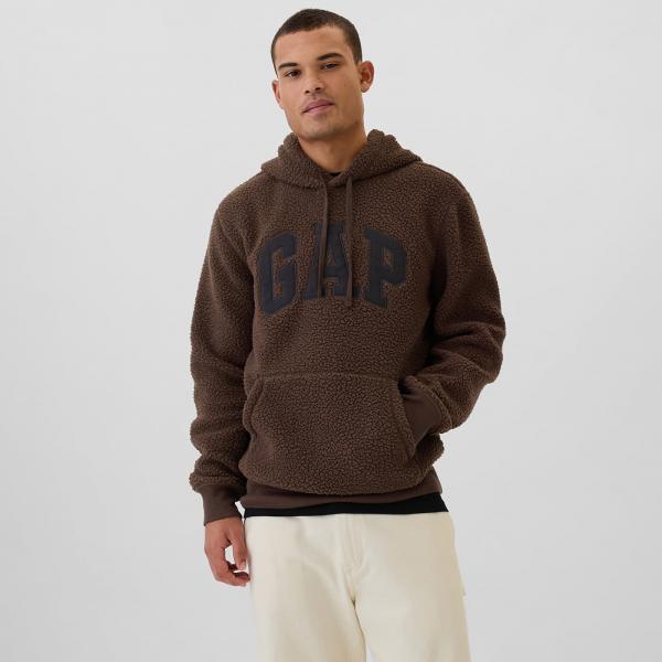 Mikina GAP Logo Sherpa Hoodie Woodsy Brown M