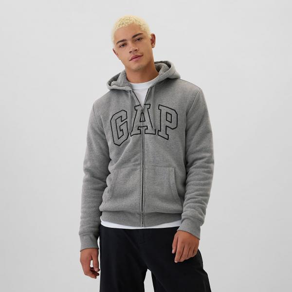 Mikina GAP Logo Fullzip Sherpa Hoodie Grey Heather M