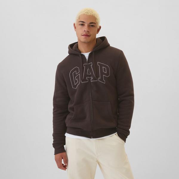 Mikina GAP Logo Fullzip Sherpa Hoodie Terra Brown M