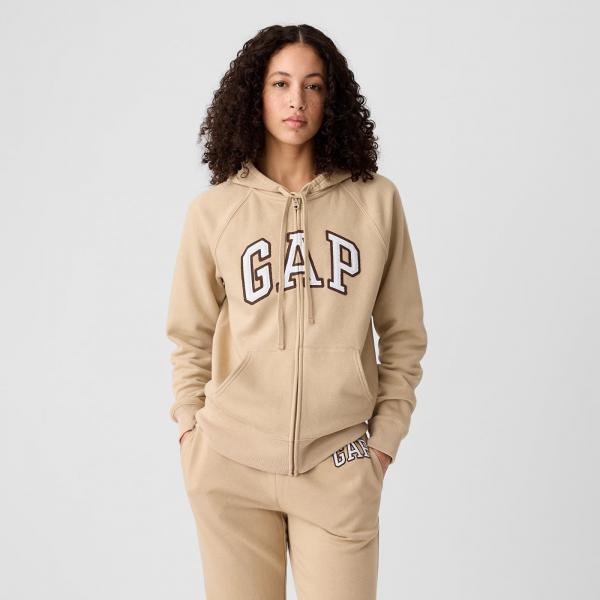 Mikina GAP Logo Full Zip Hoodie Travertine M