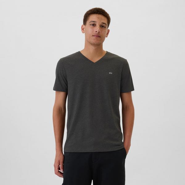 Tričko GAP Micro Logo Vneck Tee Charcoal Heather XL