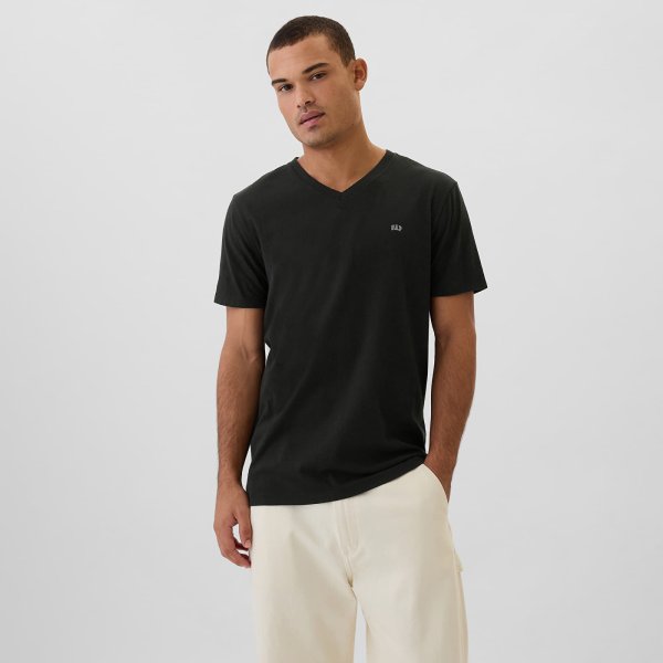 Tričko GAP Micro Logo Vneck Tee True Black M