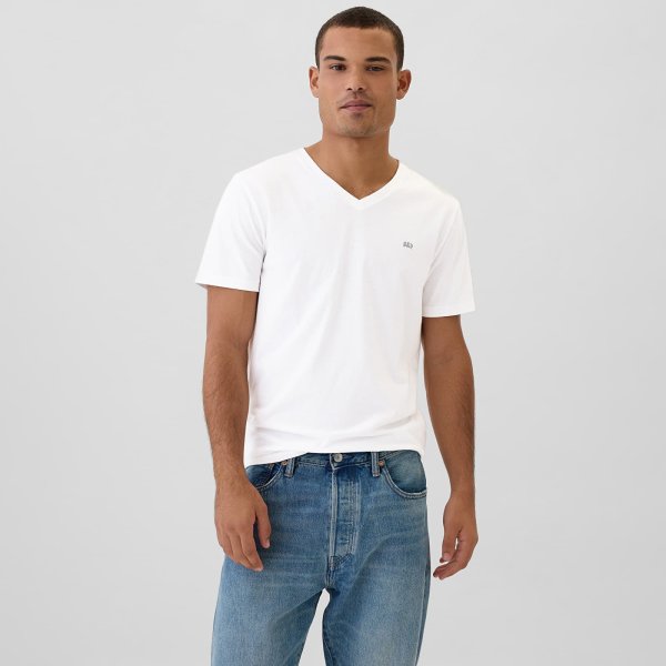 Tričko GAP Micro Logo Vneck Tee White Global XXL