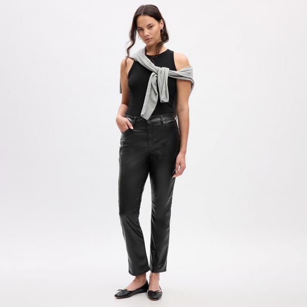 Džíny GAP Vintage Slim Faux Leather Pants Black Leather Look W26