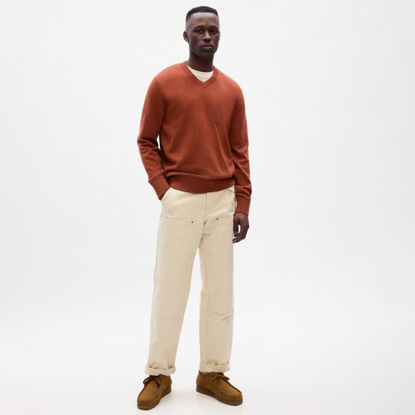 Svetr GAP Cotton V Neck Sweater Burnt Russet S