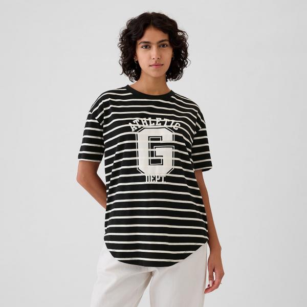Tričko GAP Shortsleeve Logo Tee Ivory Black Stripe XS