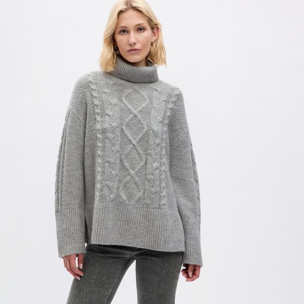 Svetr GAP Tneck Cable Light Grey Heather XS