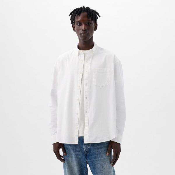 Košile GAP Standard Logo Oxford Shirt Optic White M