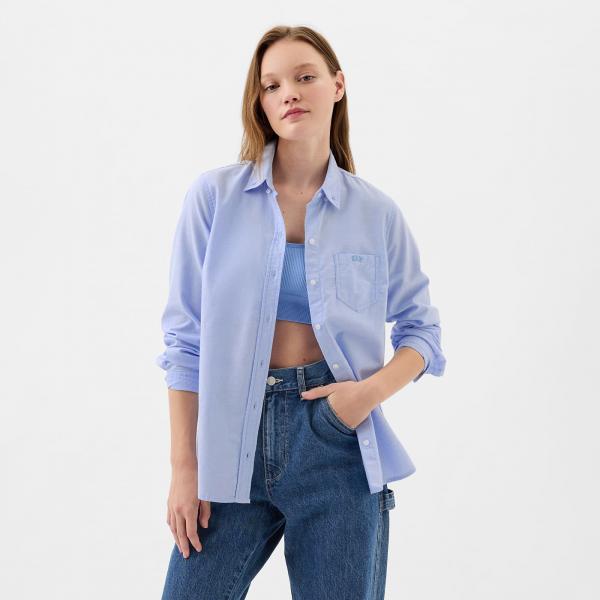 Košile GAP Logo Fitted Oxford Shirt Light Blue M