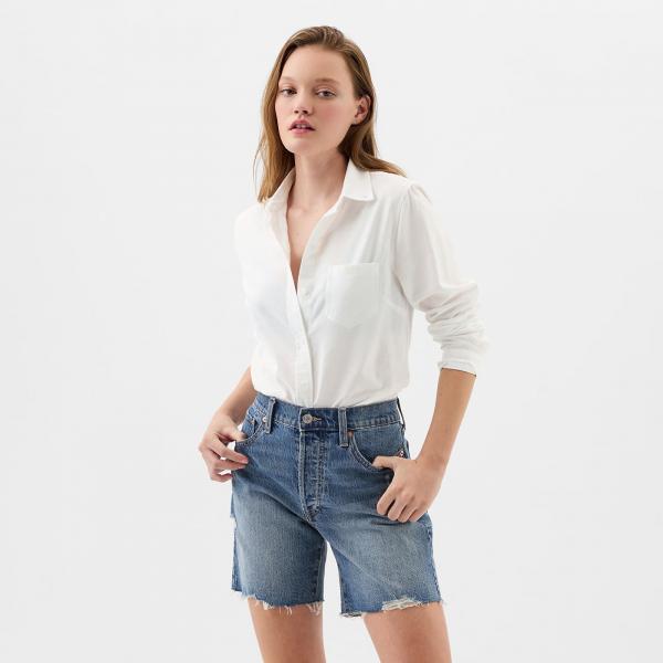 Košile GAP Logo Fitted Oxford Shirt Optic White M