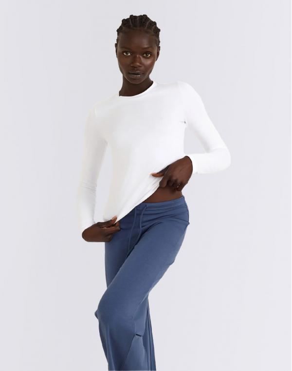 Tričko Organic Basics Everyday Regular Long Sleeve Tee White